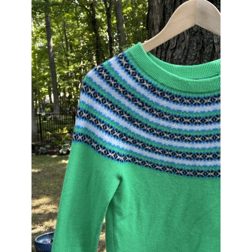J.Crew Fair Isle 100% Cashmere Sweater Size Small Crewneck Green Preppy Classic